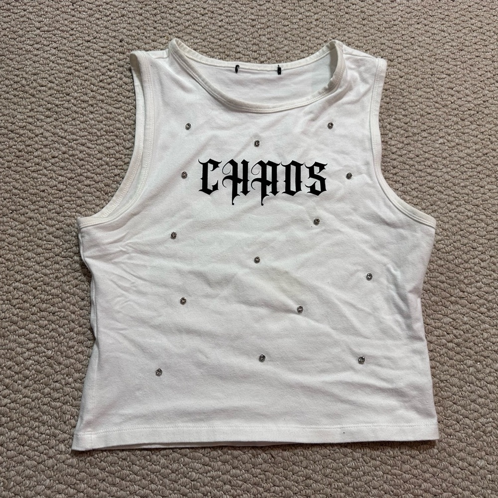 Forever 21 White Crop Top with Black Print